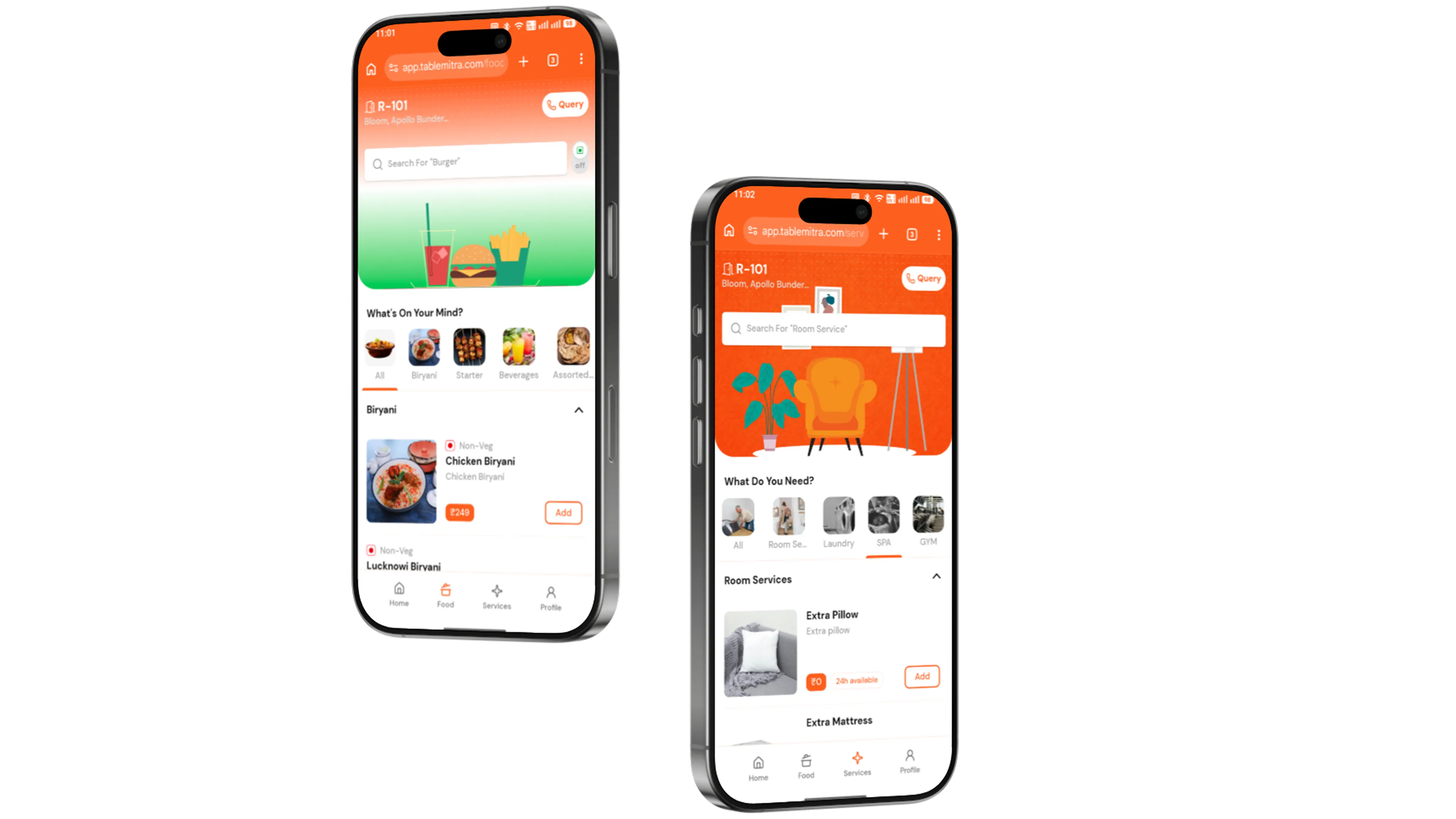 Guest room service ordering interface