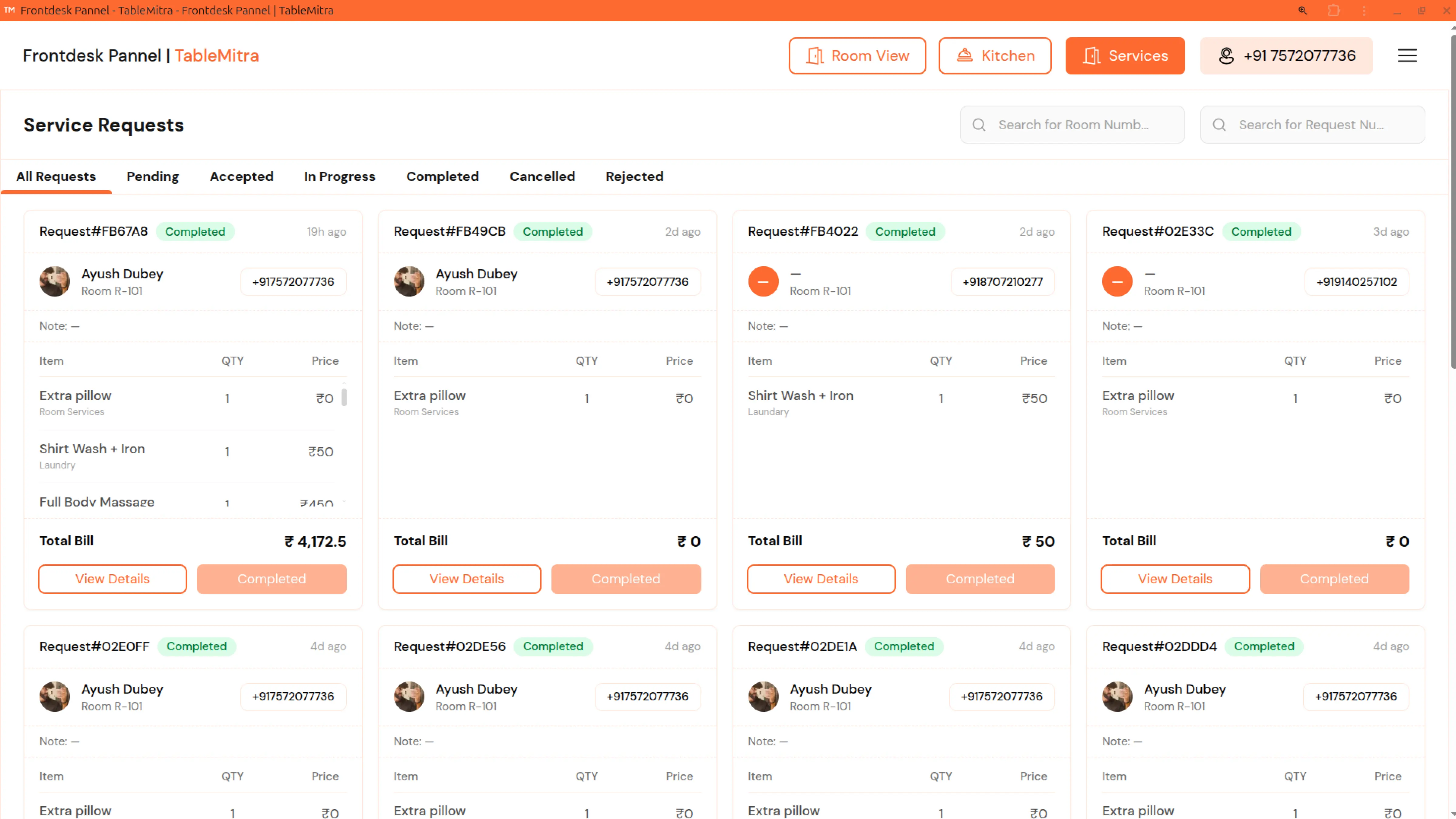 Hotel service staff dashboard